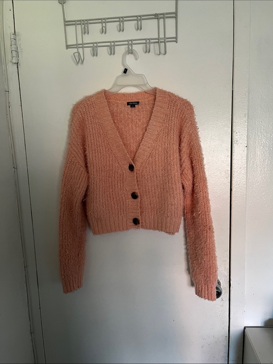 wild fable Sweaters - wild fable Peach Fuzzy Cropped Button Cardigan